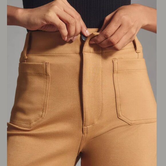 23 TALL Anthropologie Maeve Colette Cropped Wide-Leg Pants Ponte Edition Khaki - Picture 3 of 11